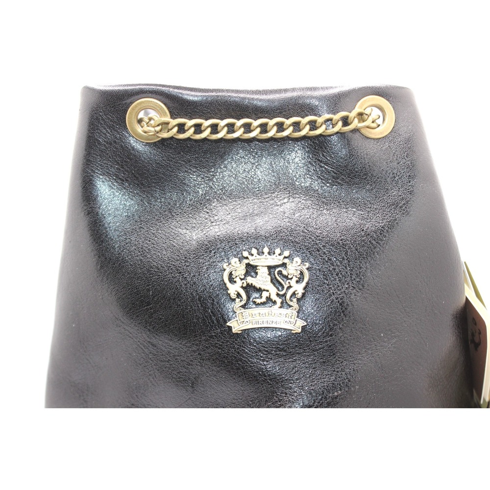 Pratesi Pienza blk Lthr bucket-style bag gold logo & chain strap NWT - Picture 2 of 11